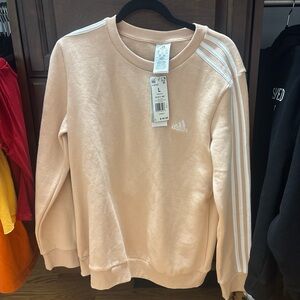 Adidas Light Pink Crewneck with White Stripes